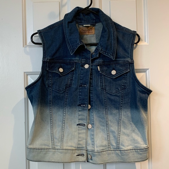 Levi’s Sleeveless Jacket Vest Bleached Los Angeles LA Dodgers Logo on Back Sz L - Picture 2 of 10